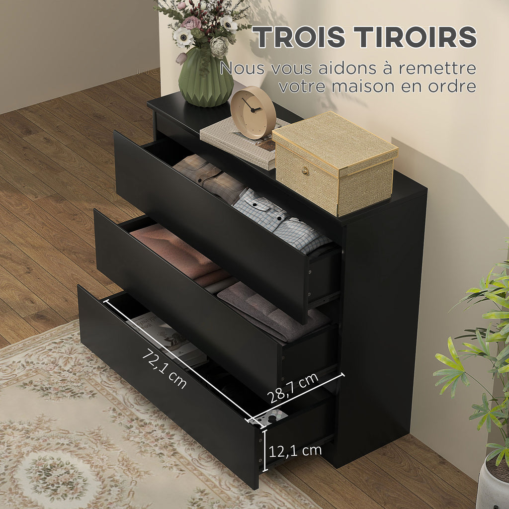 Commode 3 tiroirs, Meuble de rangement épuré pour chambre, intérieur, 80l x 39P x 73H cm-4
