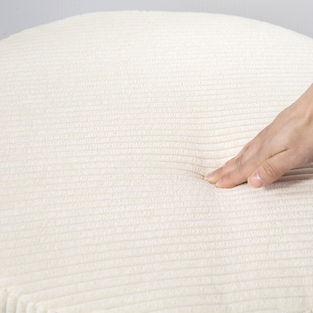 Pouf coffre rangement, tabouret rond, pouf repose-pieds en velours côtelé, charge 120 Kg, Ø 60 x 41 cm, beige-6