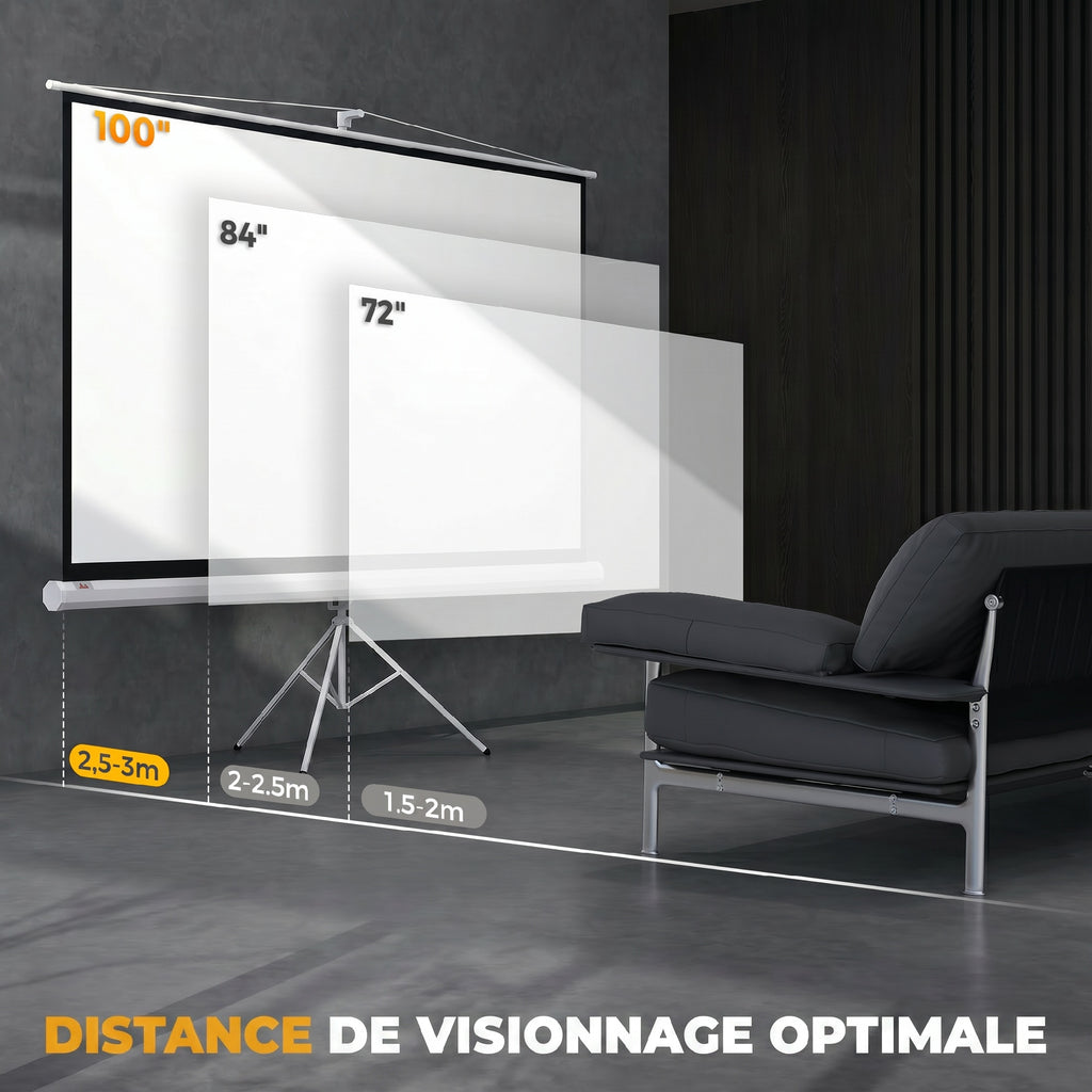 Écran de projection 100 pouces avec support trépied hauteur réglable, écran 4K HD 16:9-6