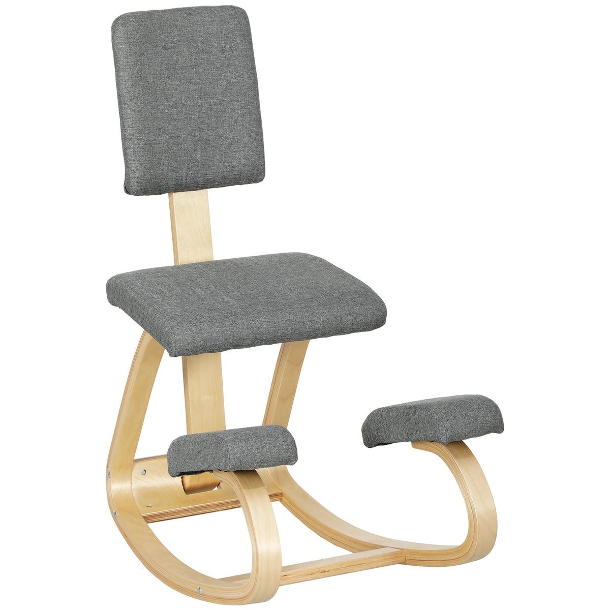 Siège assis genoux, siège ergonomique en bois à bascule avec dossier, chaise à genoux pour bureau à domicile, gris-0