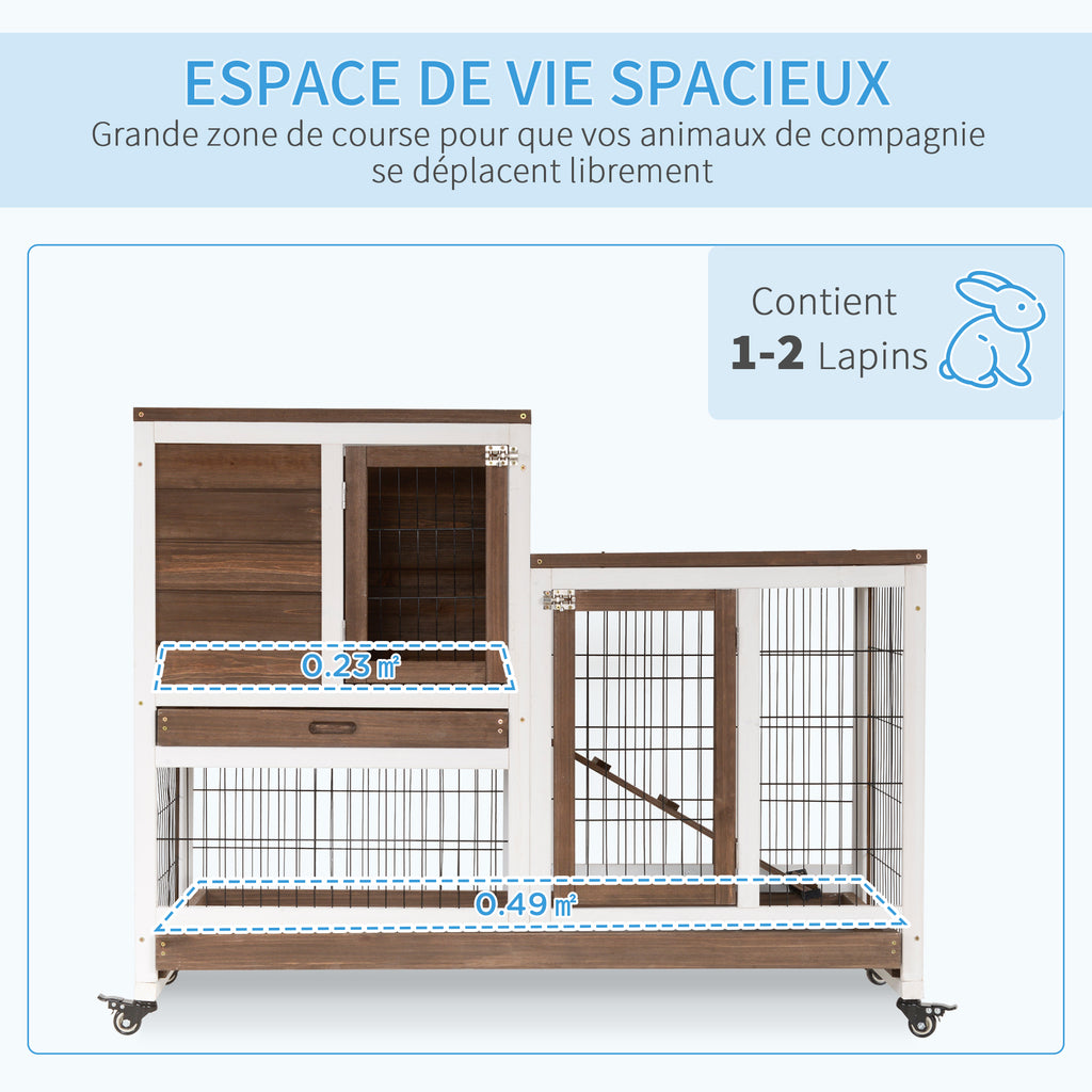 Clapier à lapin sur roulettes cage à lapin 2 étages 2 portes verrouillables 2 plateaux coulissants rampe-3
