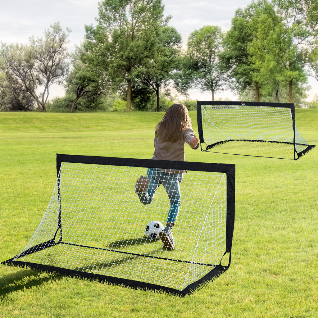 Lot de 2 but de foot extérieur, cage de foot portable avec sac de rangement en tissu Oxford 183 x 90 x 90 cm noir blanc-9