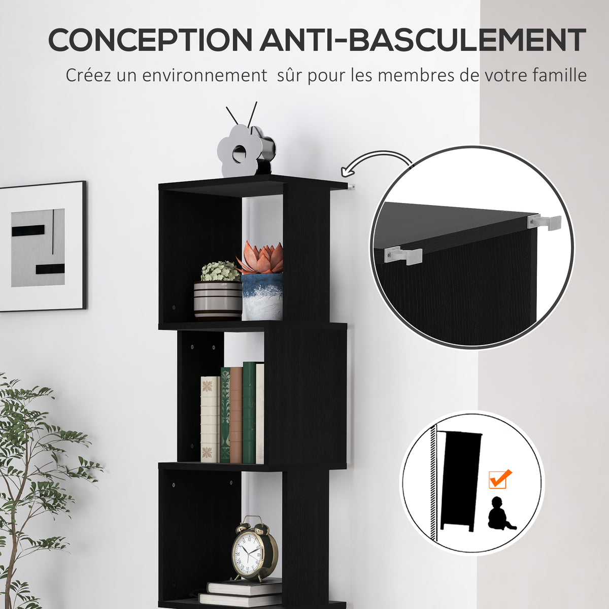 Bibliothèque étagère Design Moderne à 5 Niveaux – Rangement Pratique pour Maison ou Bureau, noir-5