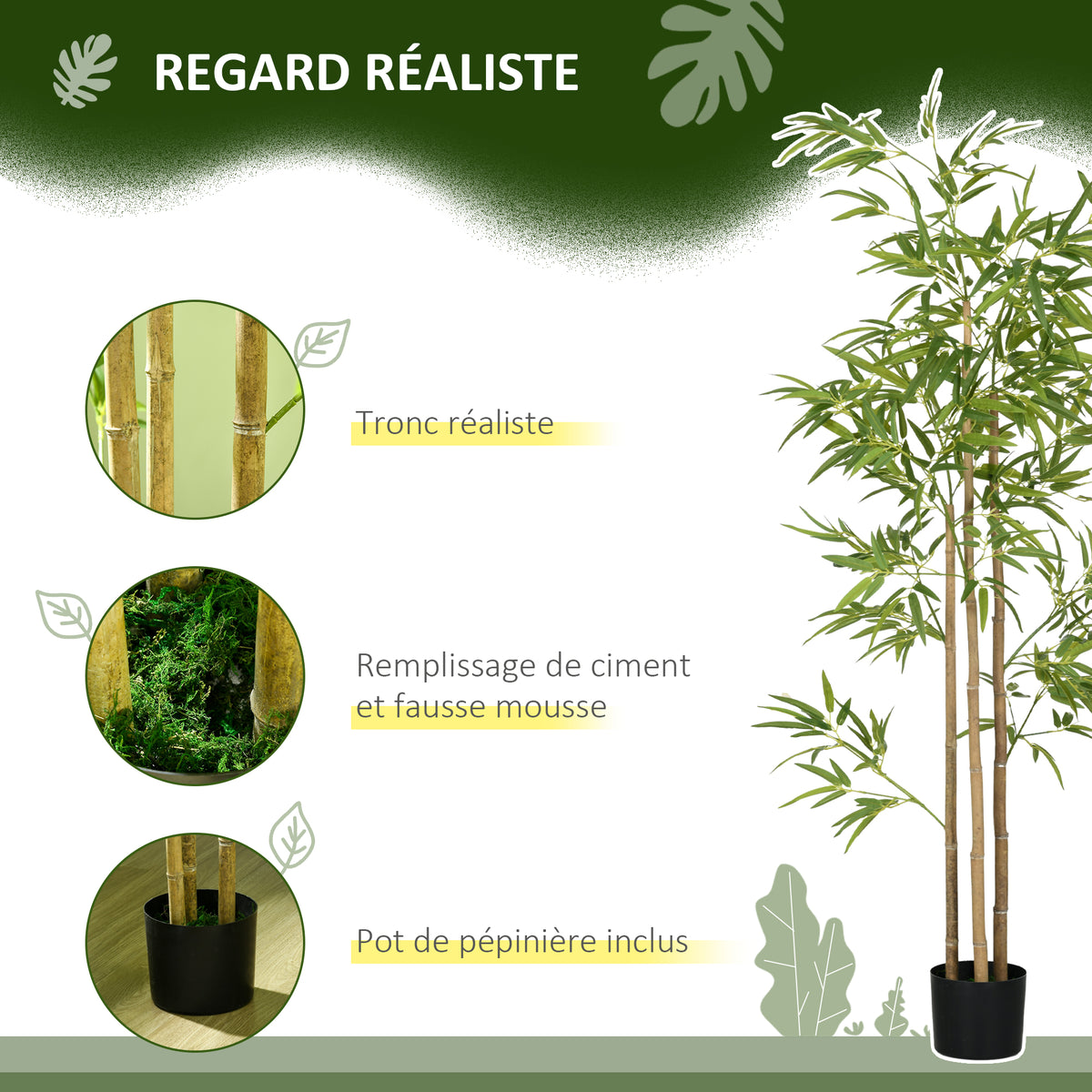 Plante artificielle Bambou arbre artificiel hauteur 180 cm avec pot, décoration interieur, très réaliste-4
