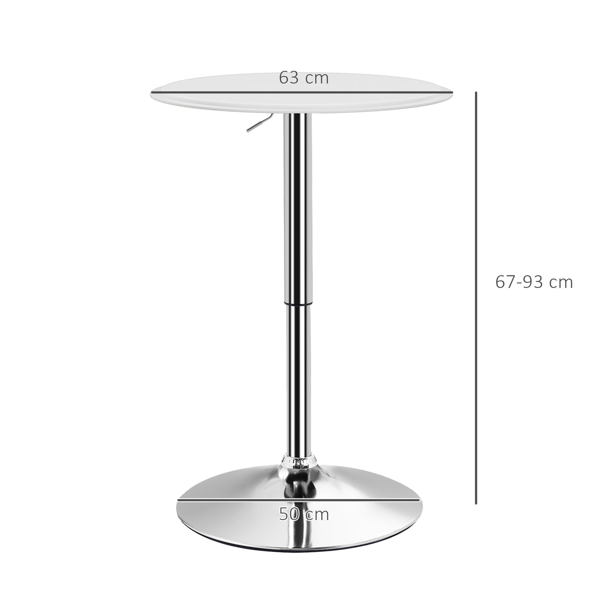 Table de Bar Table Bistro Mange-debout Hauteur réglable 67-93 cm Ø 63 cm Plateau pivotant 360° métal blanc-2