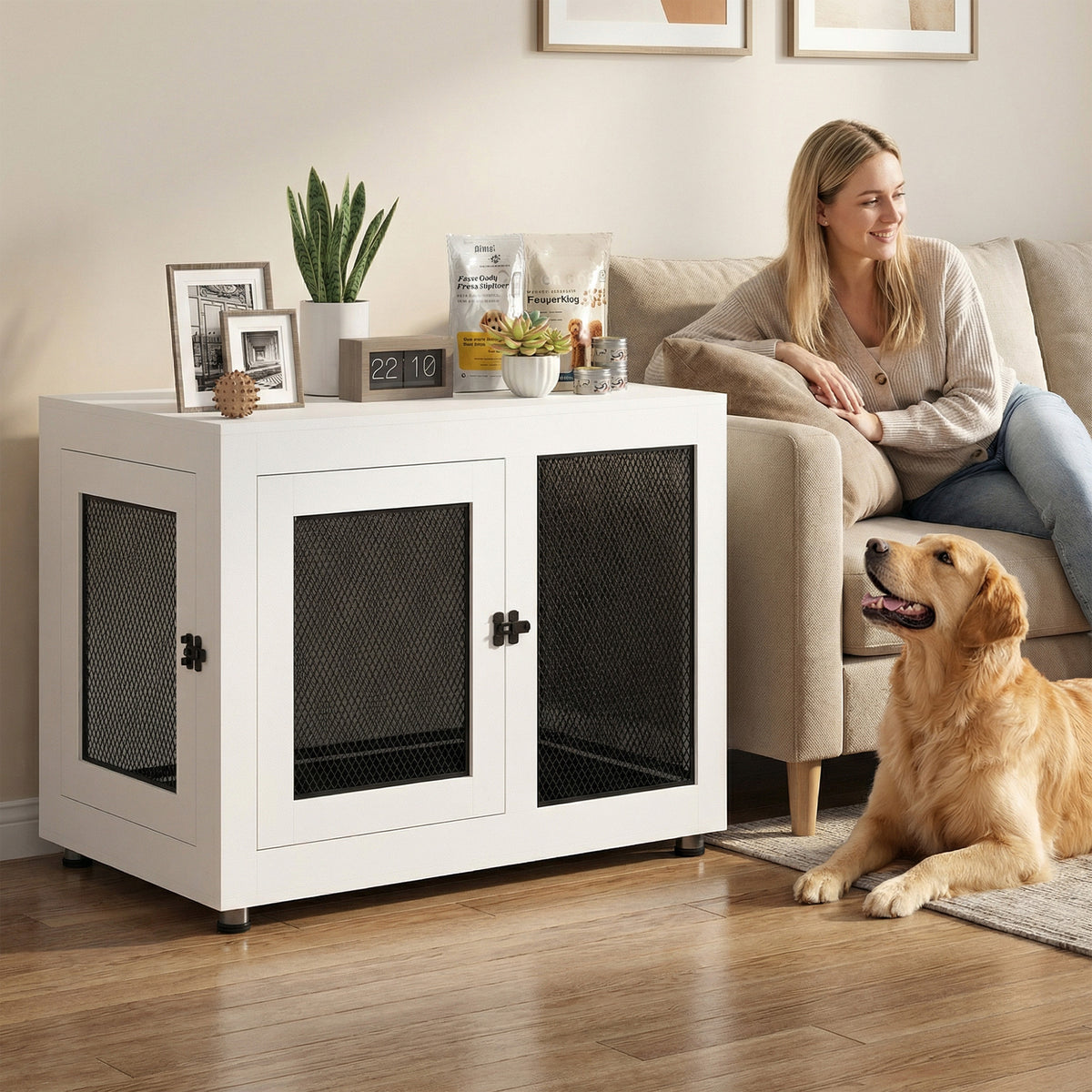 Cage pour chien cage de chien sur pied avec coussin amovible acier noir et blanc - 94 x 60 x 71,5 cm-1
