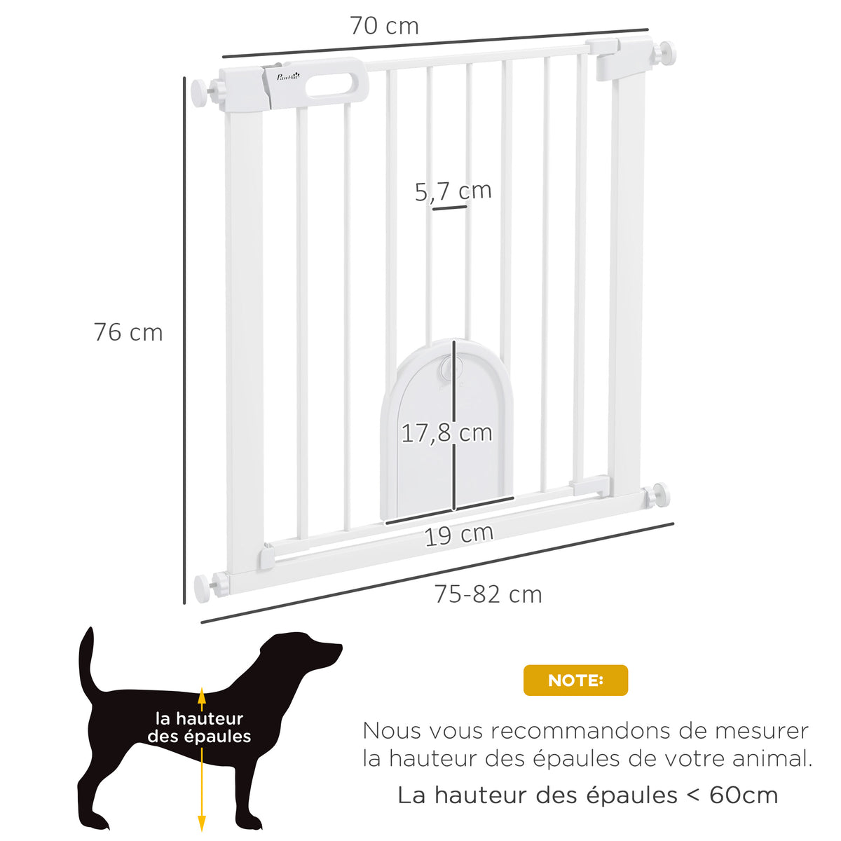 Barrière de sécurité animaux avec porte fermeture automatique système de double verrouillage, acier blanc-2