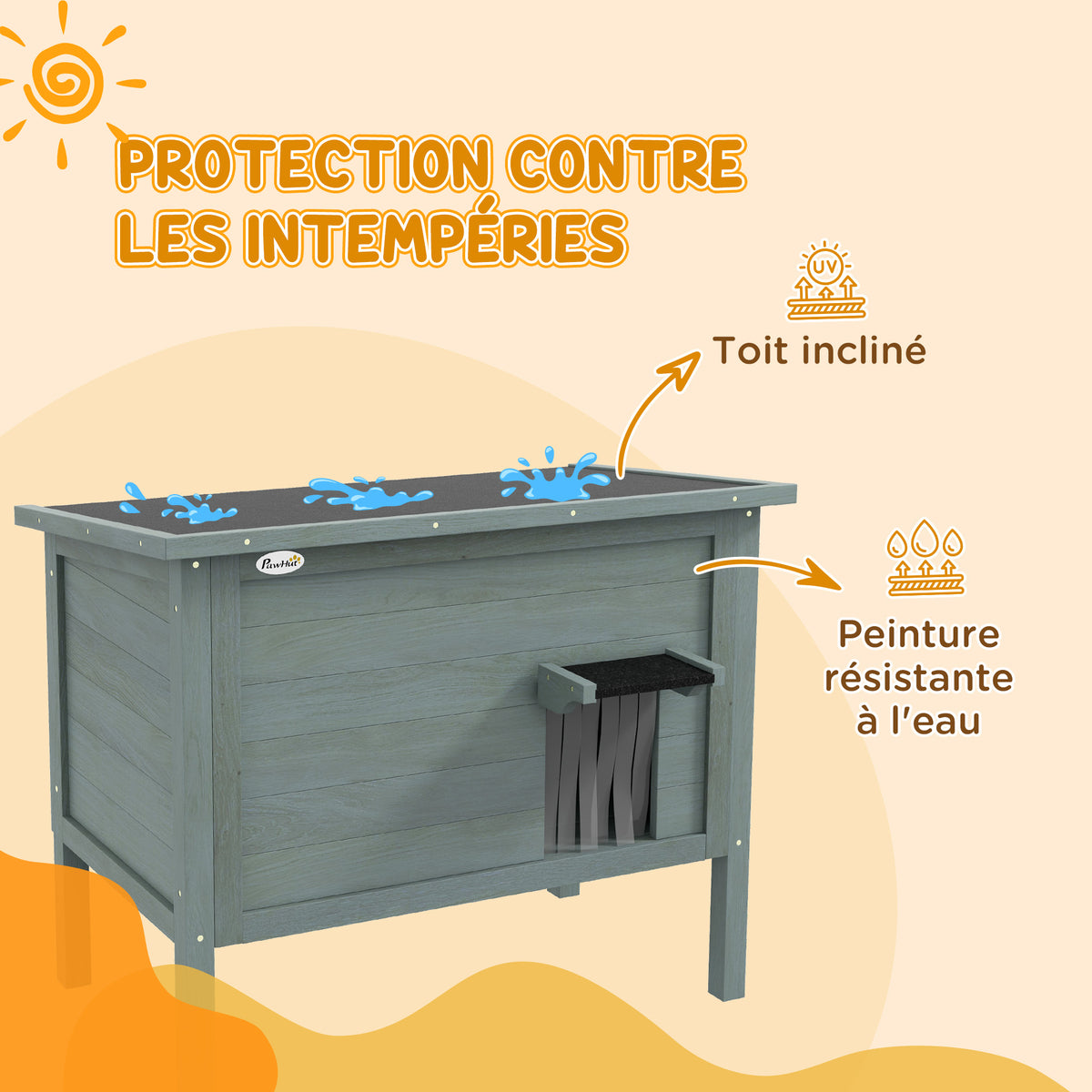 Maison pour chats niche d'extérieur en bois surélevée avec toit ouvrable isolée  85 x 50 x 68,5 cm gris foncé et noir-5