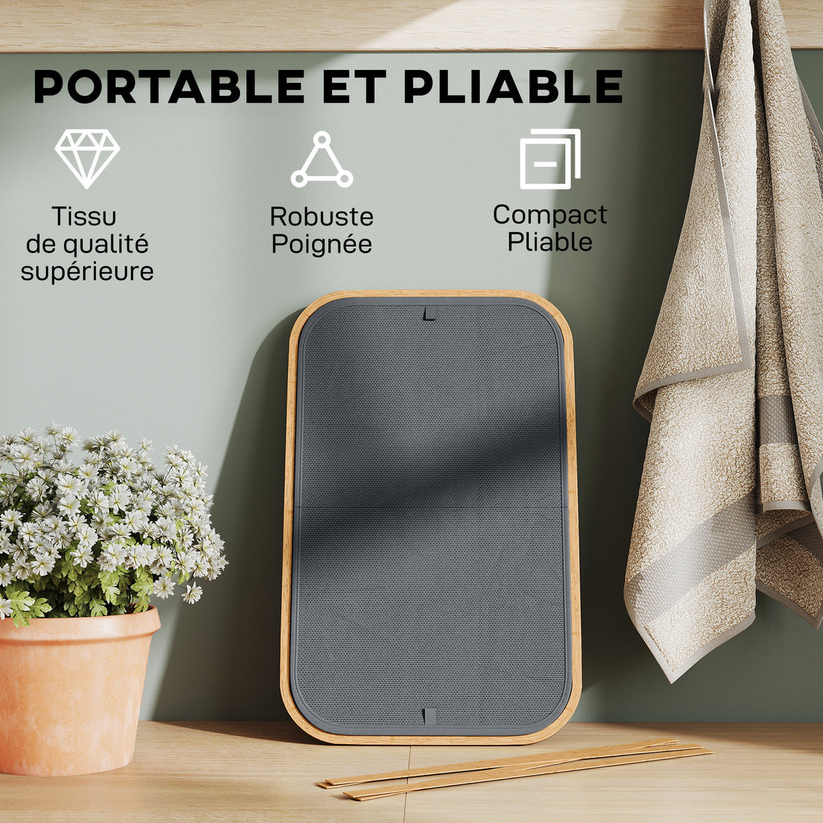 Panier à linge double pliable 80 L corbeille à linge sale avec couvercle, poignées rainurées, gris-5