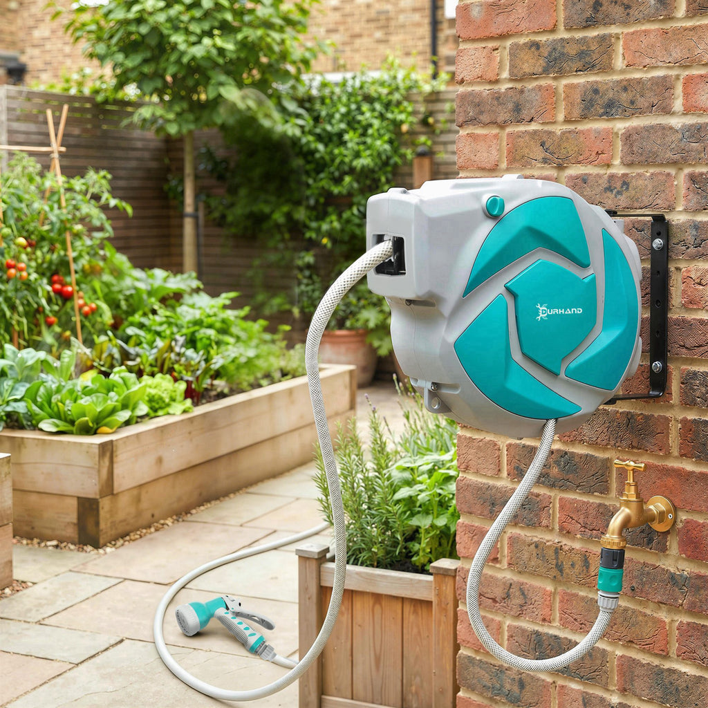 Enrouleur Tuyau Arrosage Mural Automatique 10 + 1 m, Pivotant 180°, Buse à 7 Modes, pour Jardin, 28x14x34cm, Vert-1