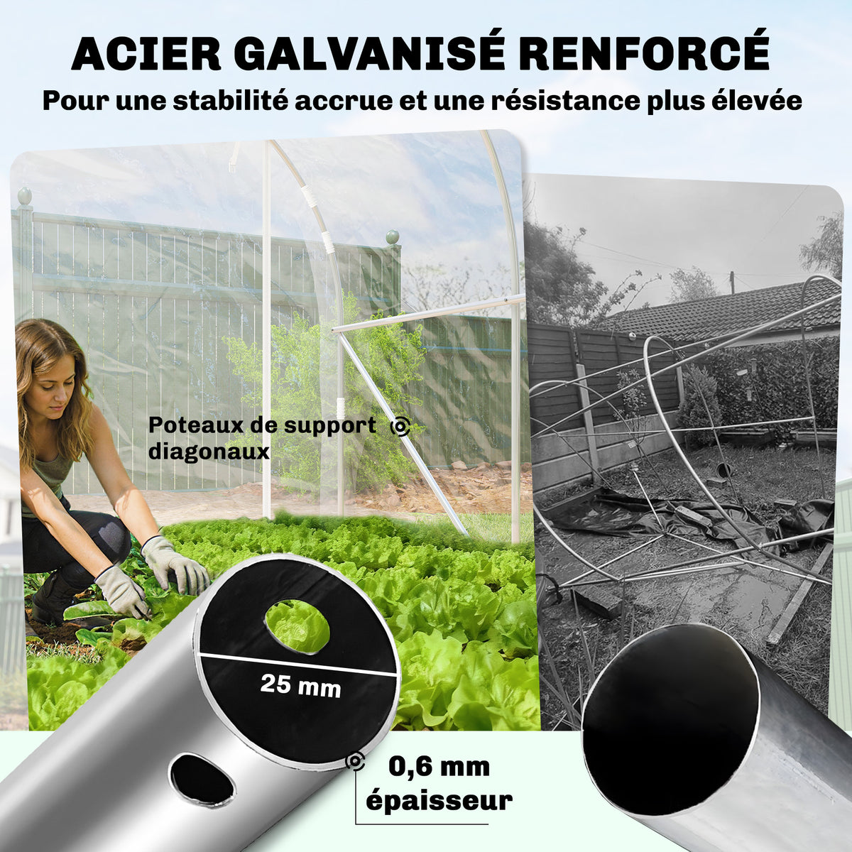 Serre tunnel de jardin 6m² serre de jardin tunnel 195x295x195cm cadre acier galvanisé, bâche PE 150g/m² transparent-3