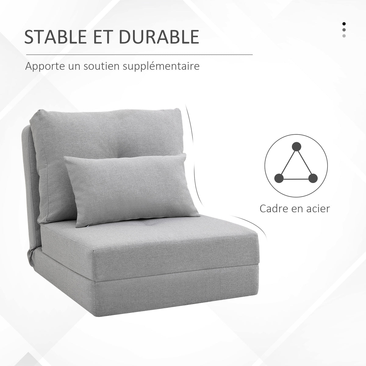 Chauffeuse canapé-lit convertible fauteuil 1 place avec 1 coussin avec dossier réglable, gris clair-6