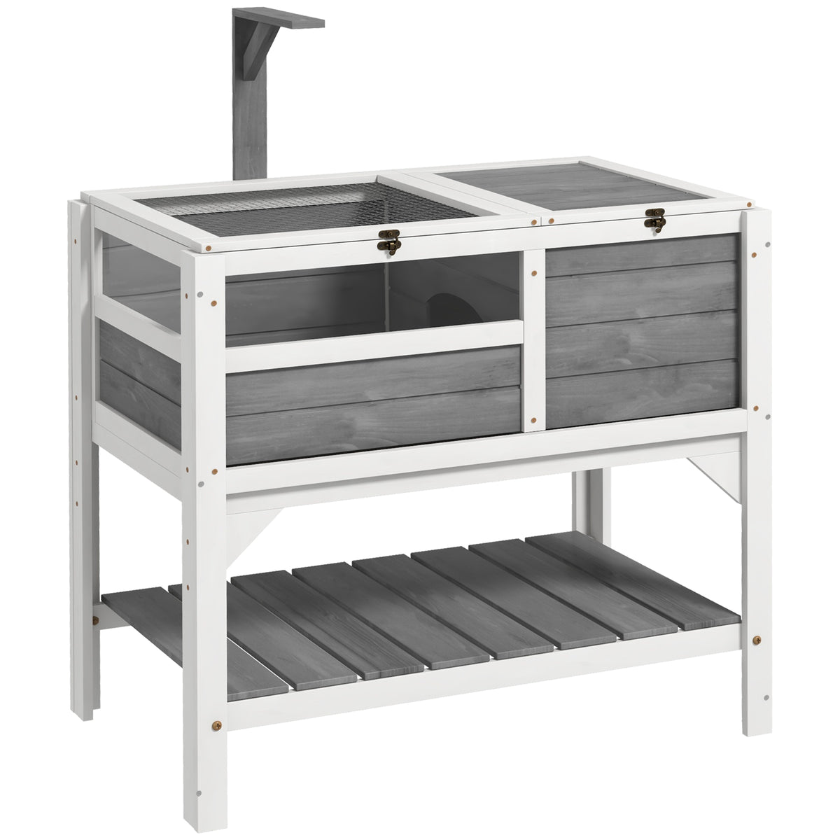 Maison enclos pour tortues sur pieds avec étagère de rangement en bois massif - 84 x 51 x 103 cm-0