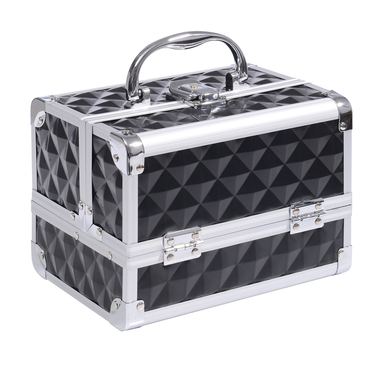 Mallette à maquillage rangement à 3 niveaux avec miroir verrouillage avec 2 clés dim. 20L x 15l x 15H cm noir-0