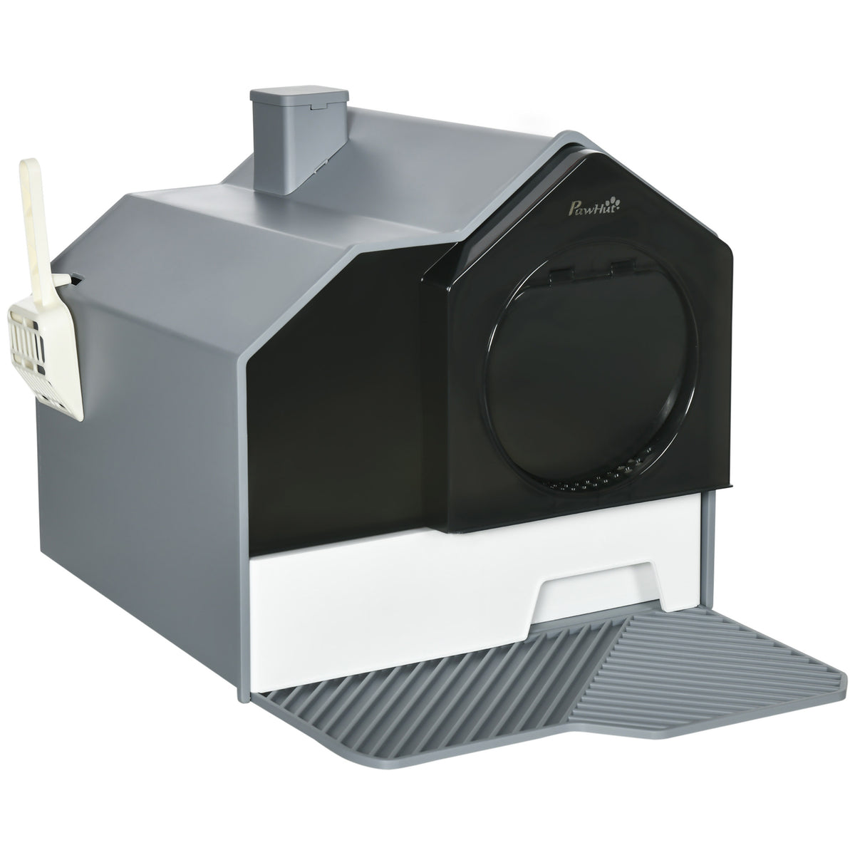 Maison de toilette bac à litière pour chat design maisonnette avec pelle, filtre et tapis dim. 47L x 45l x 42H cm-0