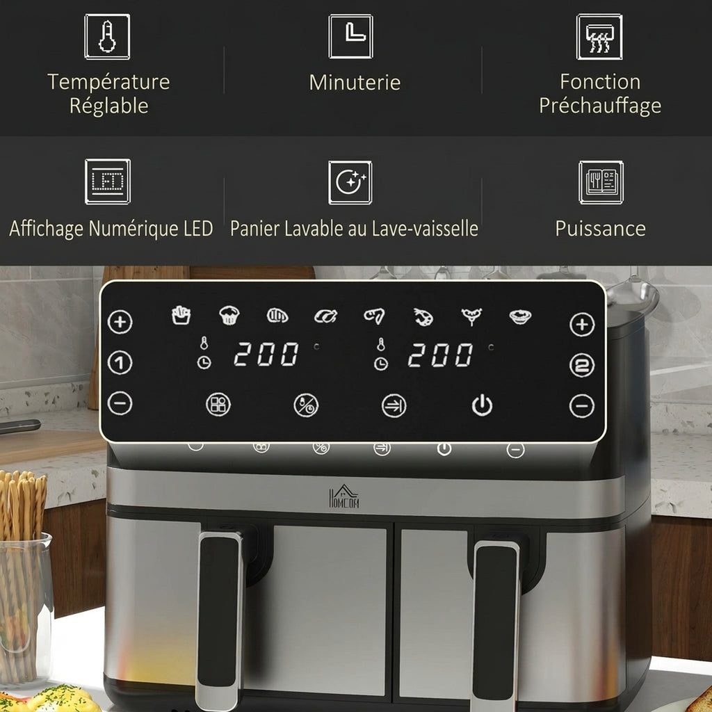 Friteuse à air sans huile, Air Fryer, double compartiment 8,5 L, 2700 W - 8 programmes, température réglable, minuterie-6