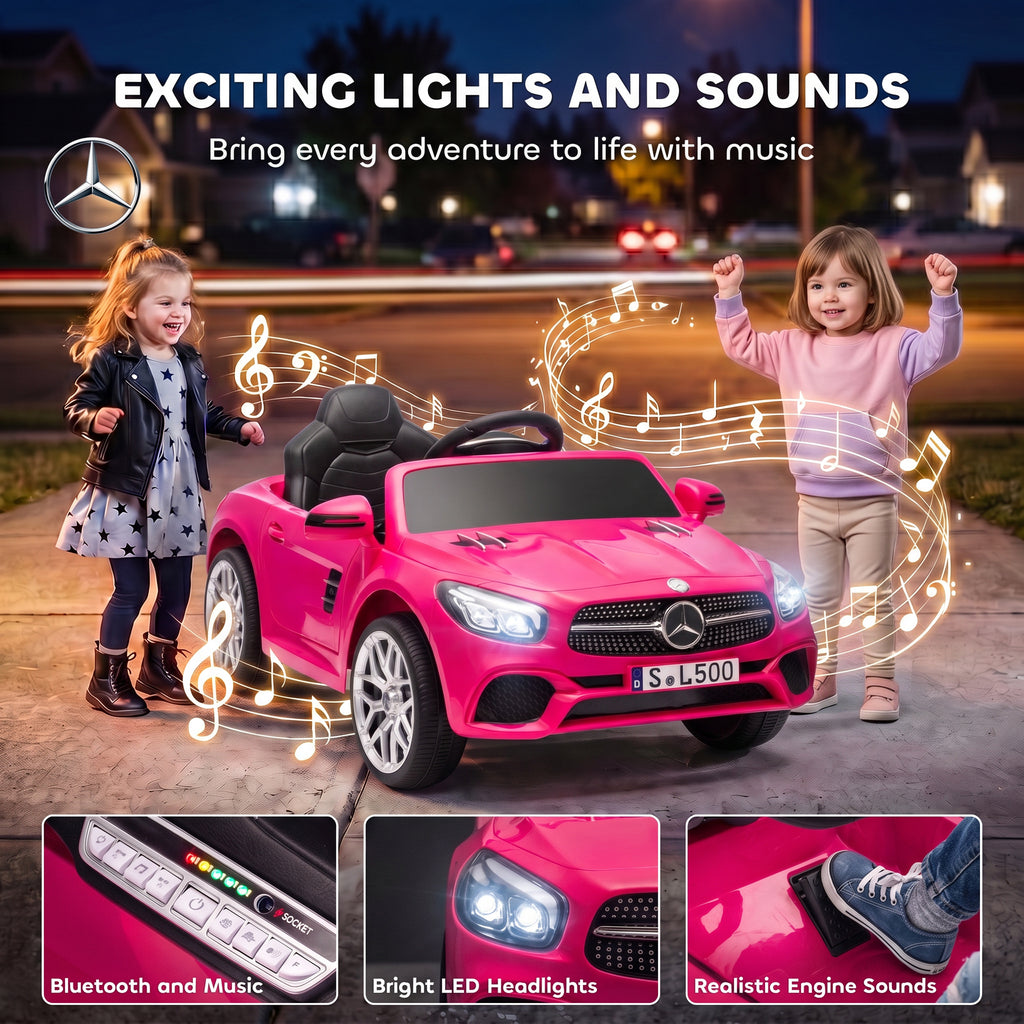 Voiture Électrique Enfants 12V Mercedes-Benz SL500, 3-5 km/h, 2 Moteurs, Télécommande 2,4G, pour 3-5 Ans, Rose-8