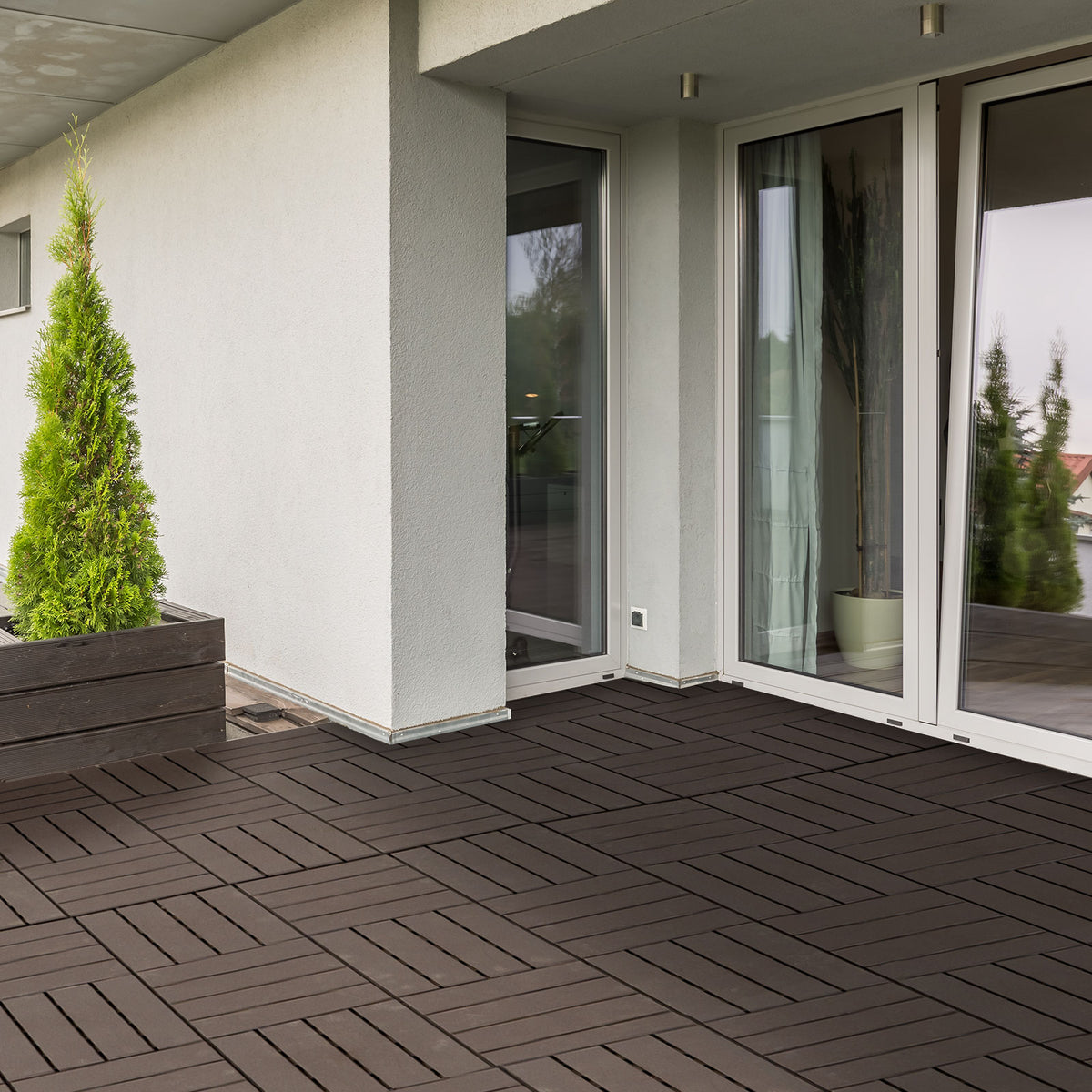 Caillebotis - Dalles terrasse - Lot de 9 - emboîtables, Installation très Simple - Petits Carreaux Composite Plastique Imitation Bois Chocolat-1