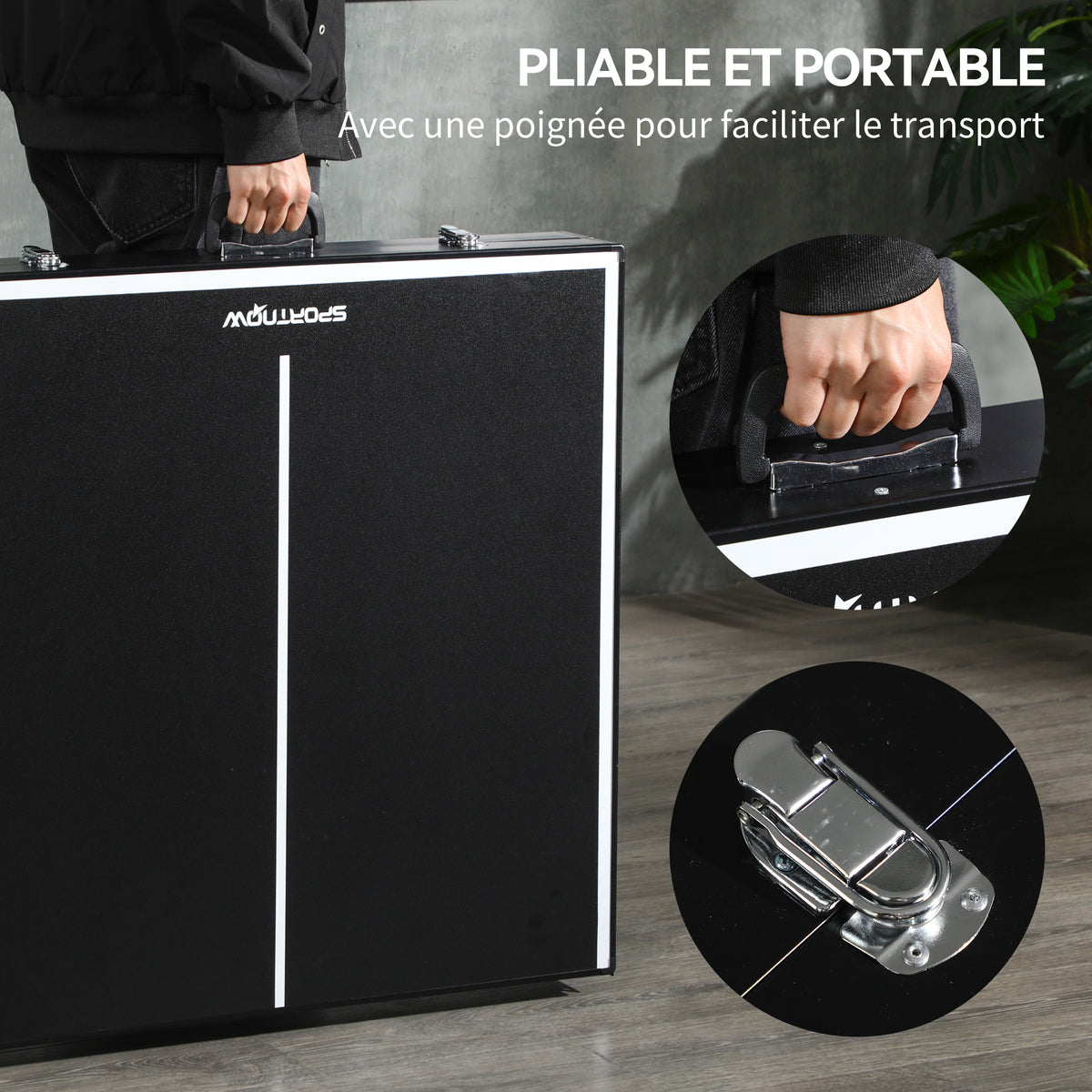 Mini table de ping pong pliable table de ping-pong d'intérieur avec filet, balles, poignée, 152 x 76 x 72 cm noir-3