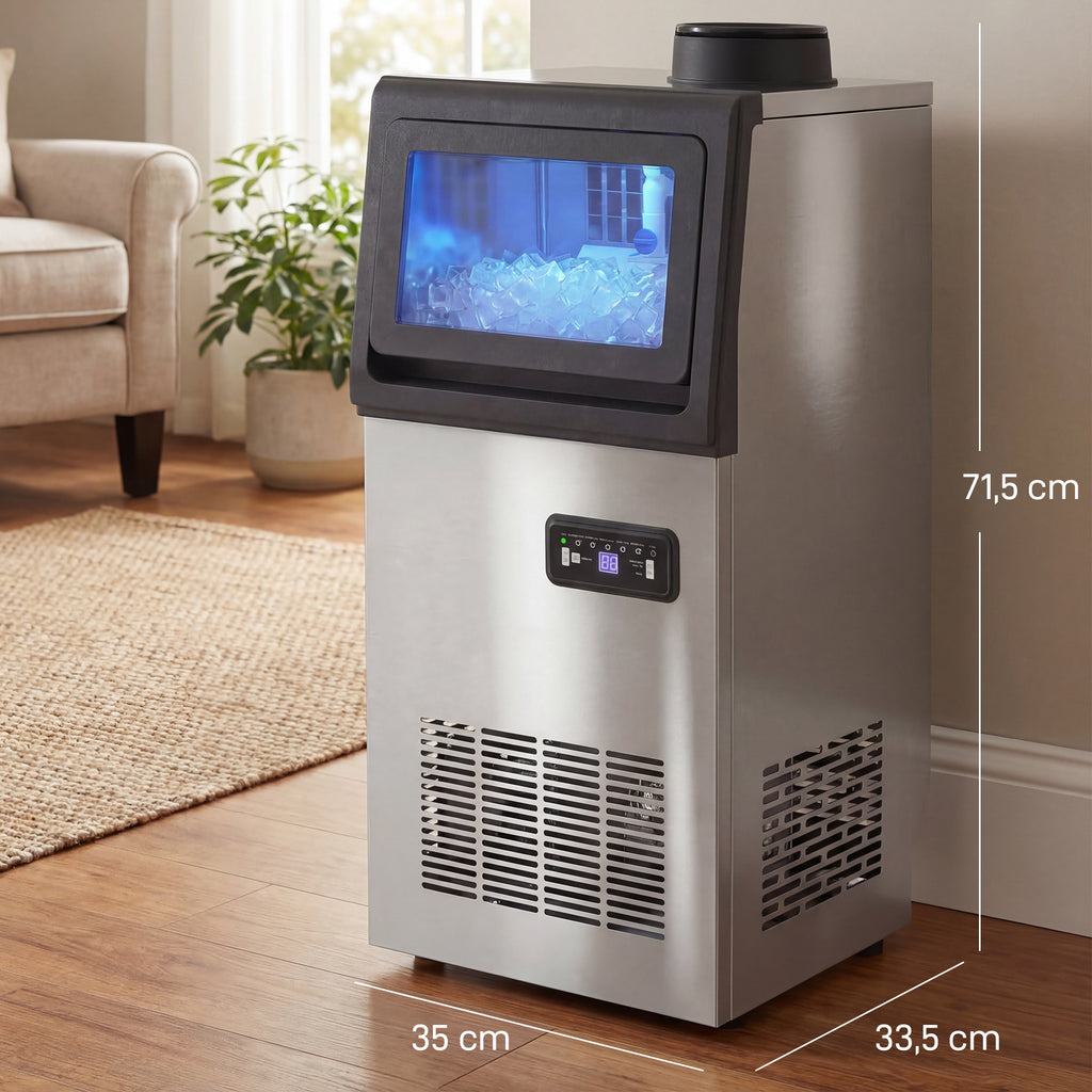 Machine à glaçons commerciale 36 kg/24h, acier inoxydable, ice maker, capacité 5,5 kg, 36 cubes par 10 minutes,-2