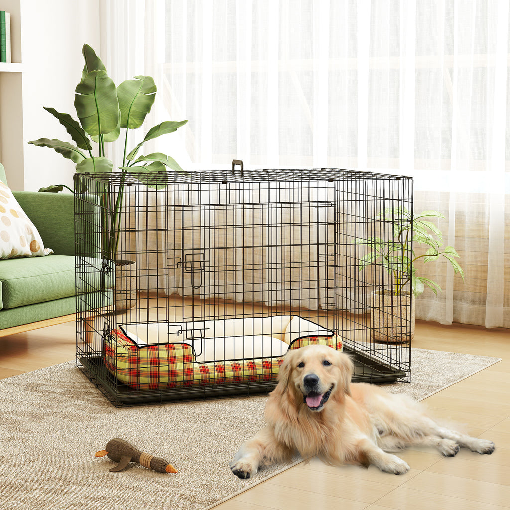 Cage caisse de transport pliante pour chien en acier 2 portes verrouillables 121 x 77 x 82 cm noir-1