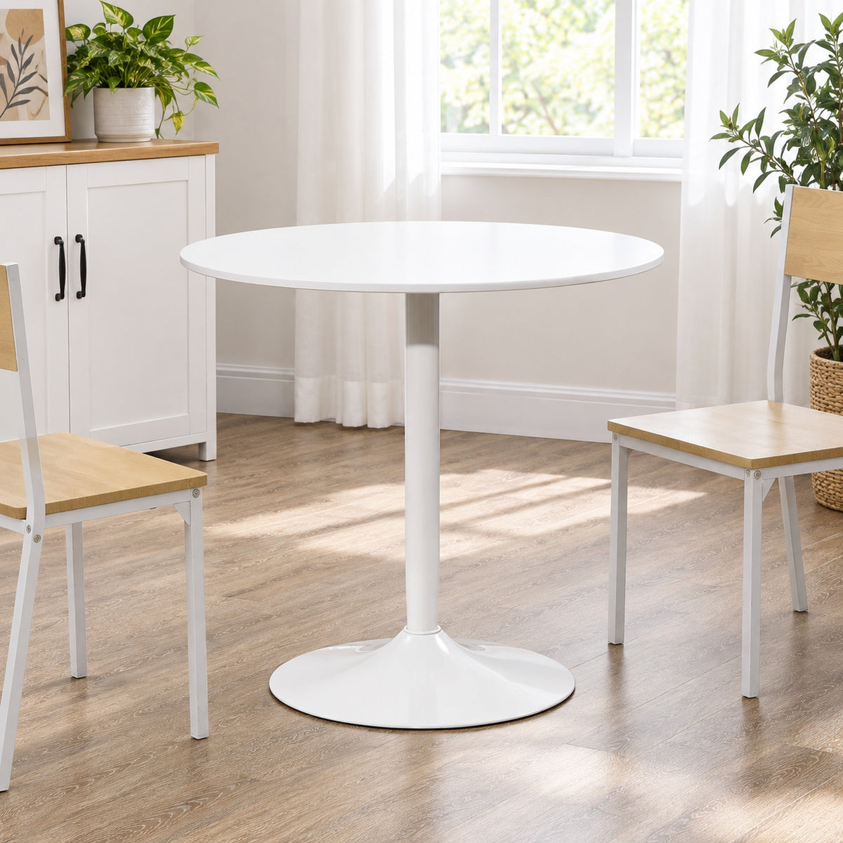 Table à manger ronde pour 2 personnes, table de cuisine style moderne avec piétement en acier, Ø 80 x 75 cm, blanc-1