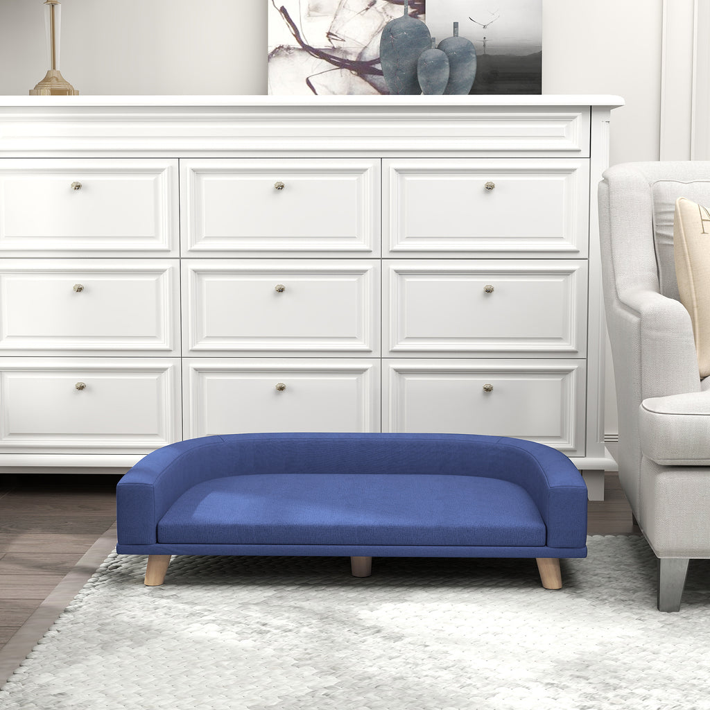 Canapé pour chien grand lit surélevé pour chien coussin lavable cadre en bois tissu polyester 98 x 67 x 25 cm bleu-7