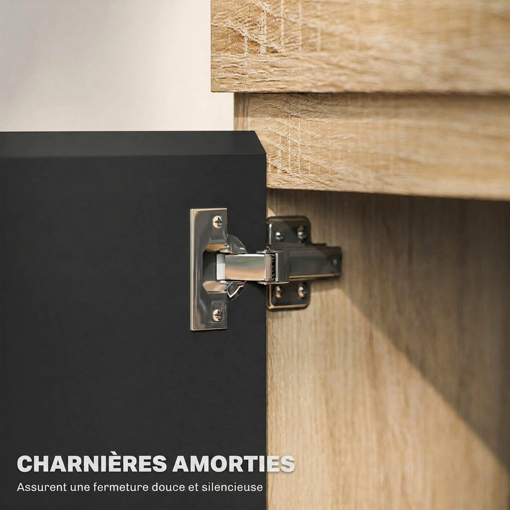 Meuble TV 2 portes pour téléviseurs jusqu'à 60 pouces, meuble télé avec placard et étagère ouverte, noir-5