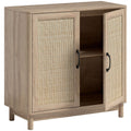 Buffet salon, meuble de rangement avec 2 portes en rotin, étagère réglable et bords arrondis, 76 x 35 x 75,5 cm, chêne-0
