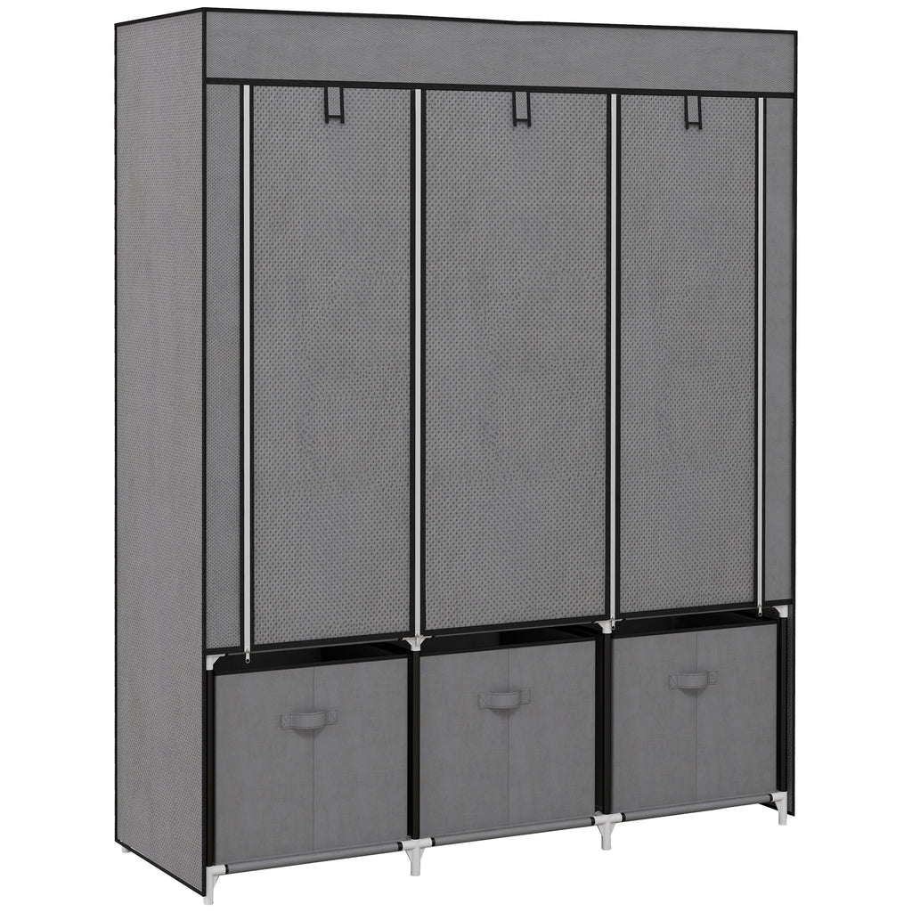 Armoire de rangement en tissu pliable avec 5 étagères, 2 tringles et 3 tiroirs en tissu 125L x 43l x 162.5H cm-0