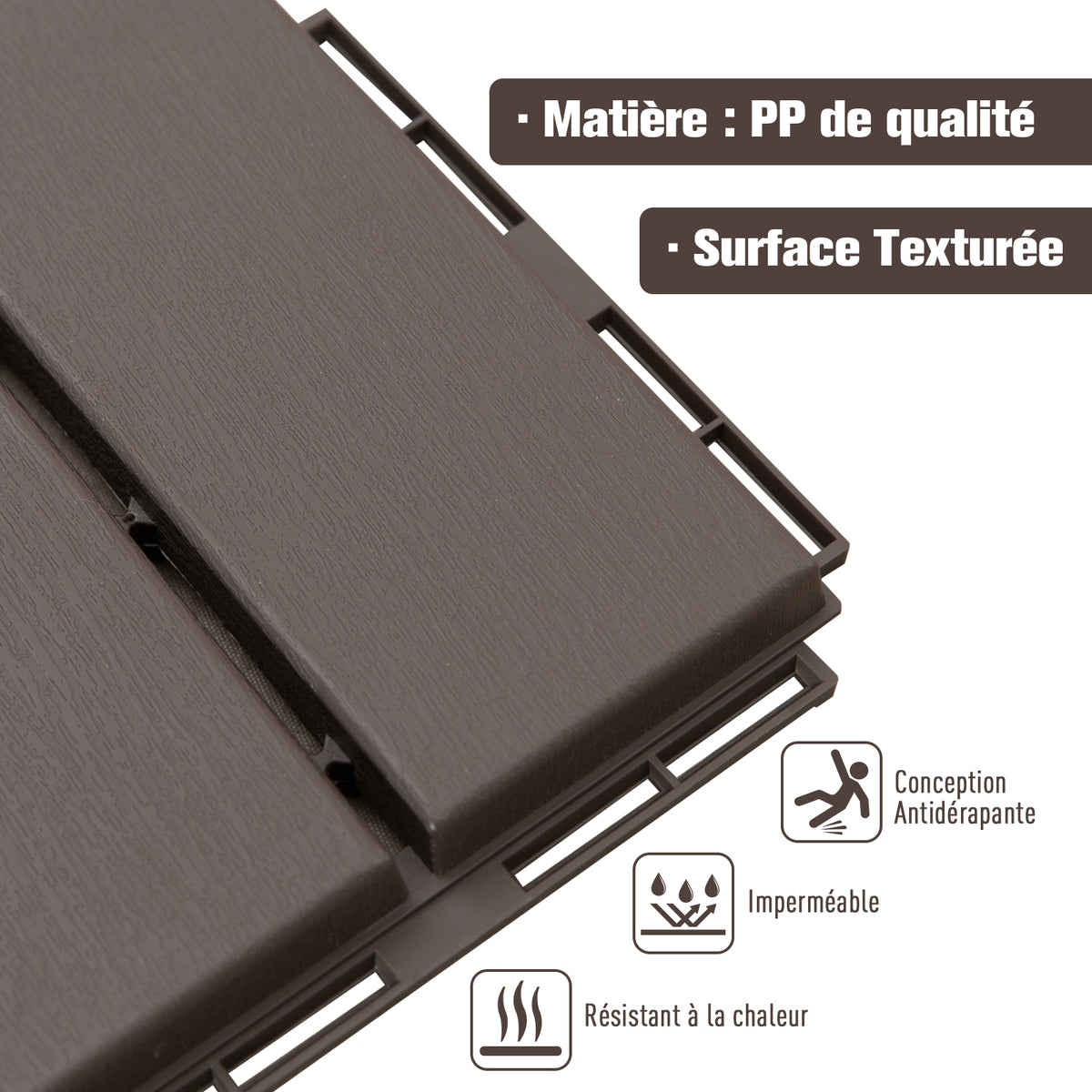 Caillebotis - Dalles terrasse - Lot de 9 - emboîtables, Installation très Simple - Petits Carreaux Composite Plastique Imitation Bois Chocolat-5
