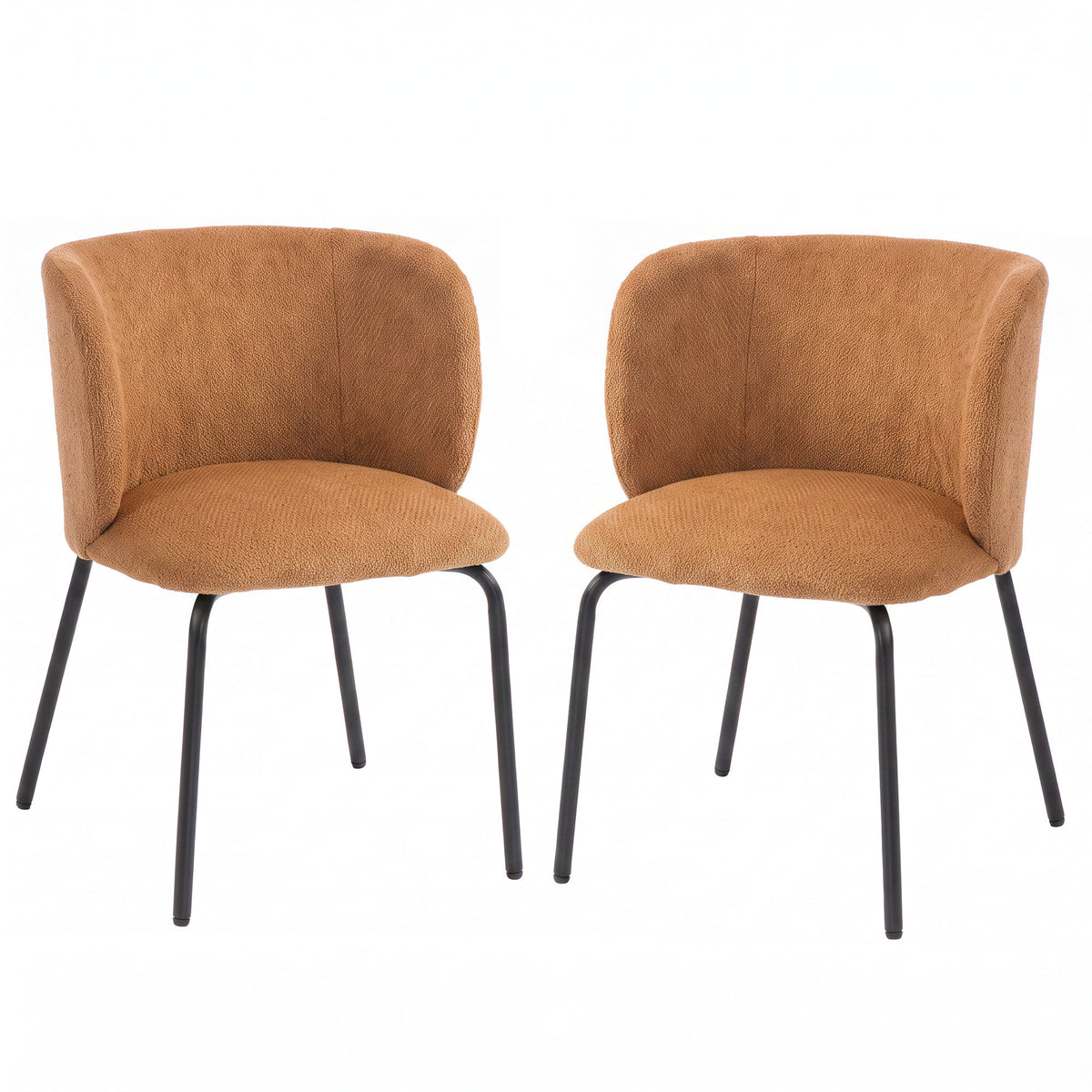 Lot de 2 Chaises Salle à Manger Rembourrées en Chenille, Dossier Incurvé, Pieds Métal, Style Moderne, 57x58x77cm, Orange-0