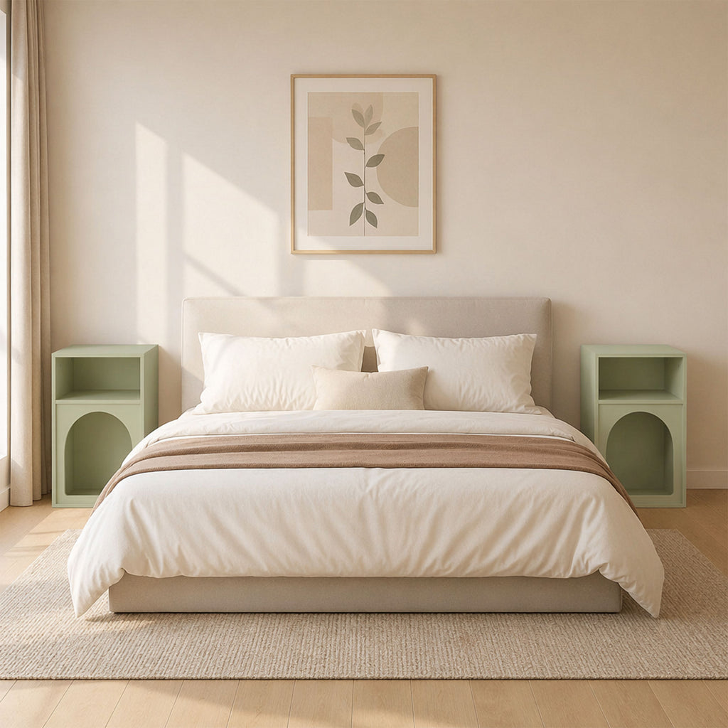 Lot de 2 tables de chevet, table de nuit avec compartiments ouverts, design arqué, 40 x 30 x 60 cm, vert clair-1