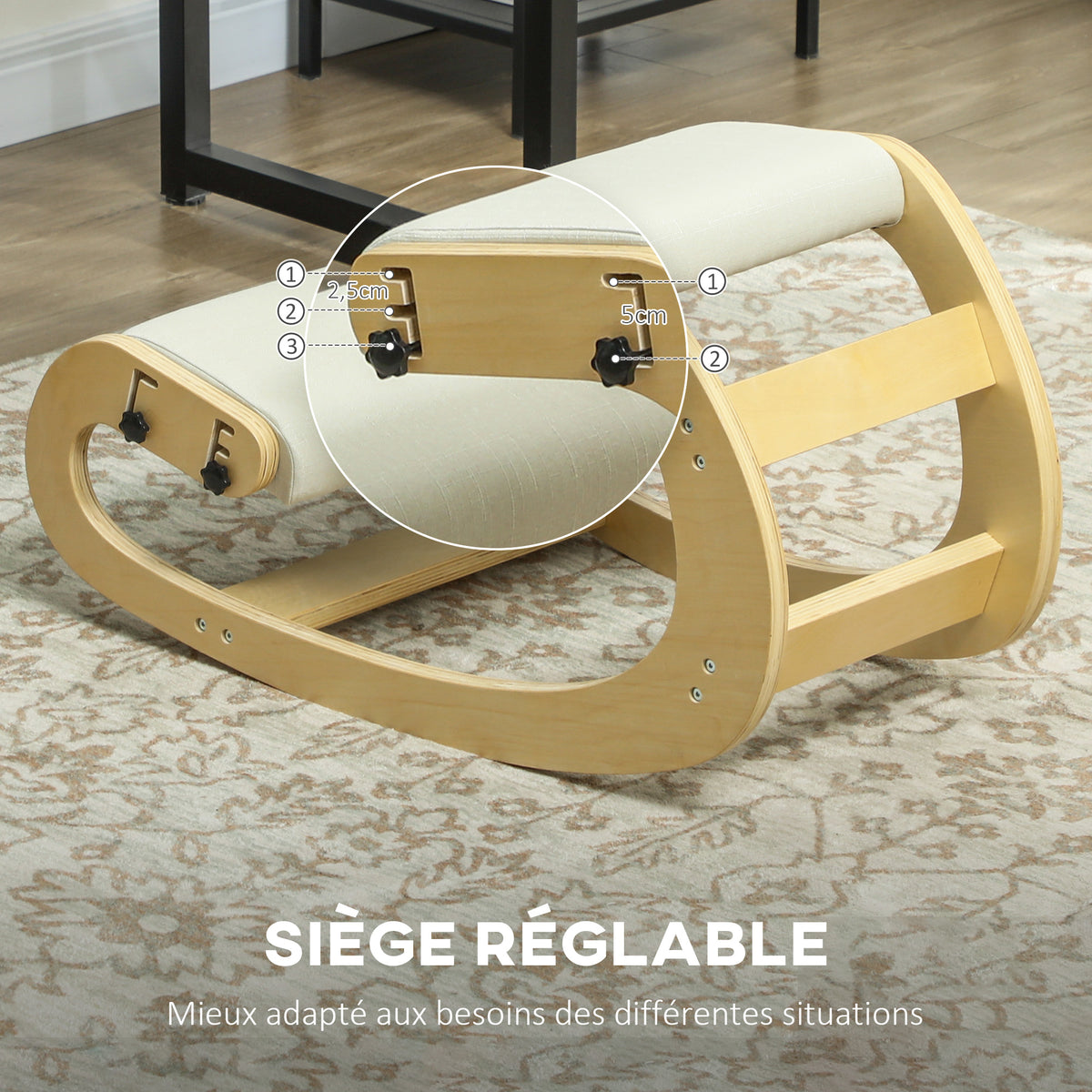 Siège assis genoux, siège ergonomique en bois avec fonction à bascule, chaise à genoux réglable pour bureau à domicile-4