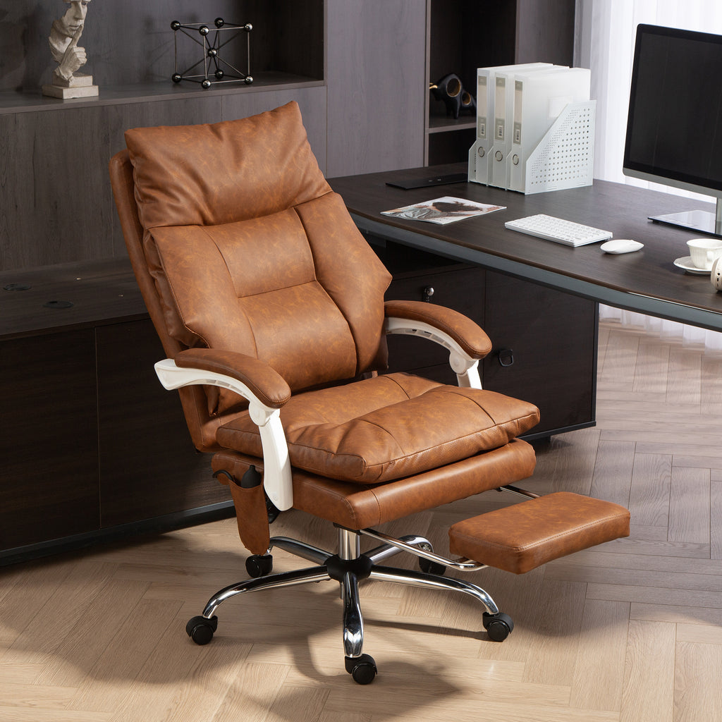 Chaise bureau ergonomique fauteuil de bureau en PU soutien lombaire gonflable dossier inclinable hauteur réglable marron-9