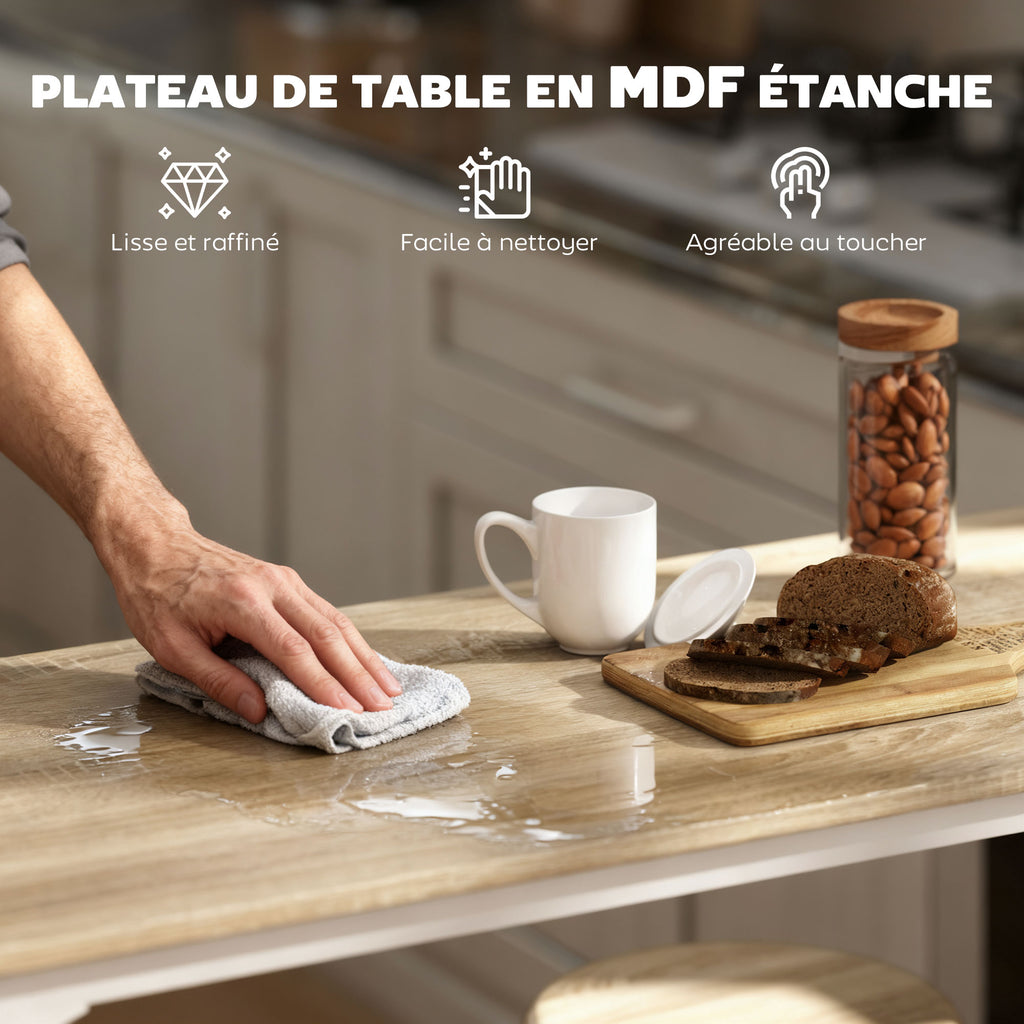 Ensemble table haute et 4 tabourets avec Repose-Pieds style moderne, structutre en métal effet bois naturel-6