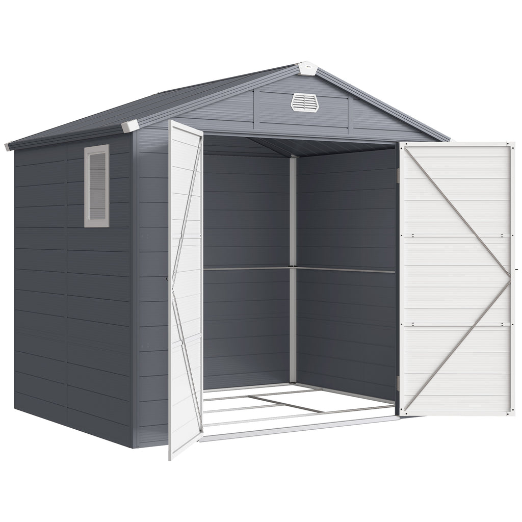 Abri de jardin en résine 4,56 m² avec kit de fondation galvanisé structure en aluminium 240 x 190 x 228 cm gris foncé-0