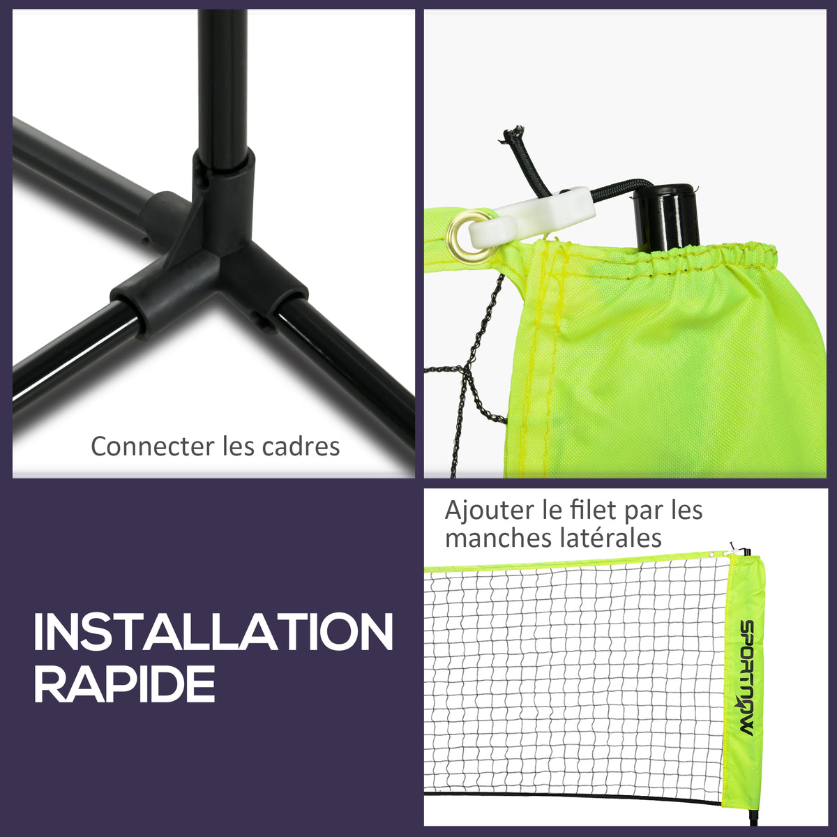 Filet de badminton, filet portable, hauteur ajustable 107-155 cm, avec sac de transport, cadre métallique, noir, jaune-5