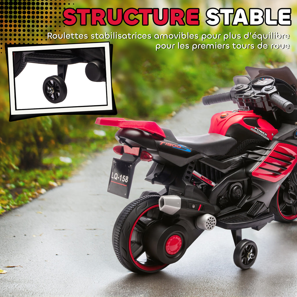 Moto électrique enfants 6 V, voiture électrique enfants avec roues d'entraînement, effets lumineux et sonores, rouge-4