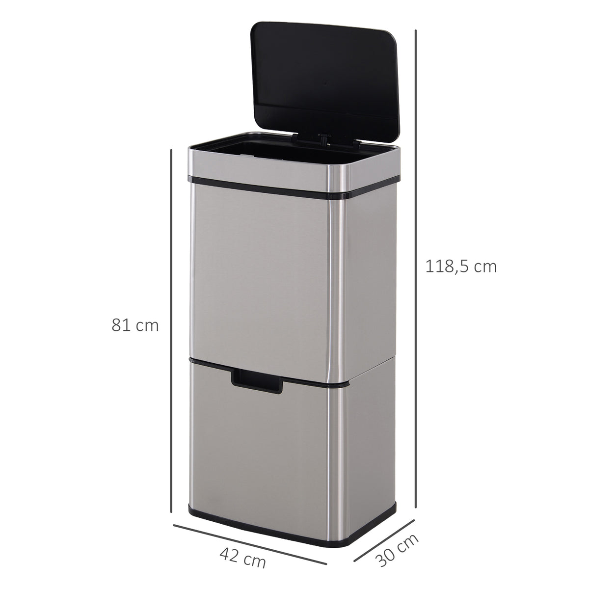 Poubelle à capteur de mouvement ouverture automatique 3 compartiments capacité 72L design 42 x 30 x 81 cm-2