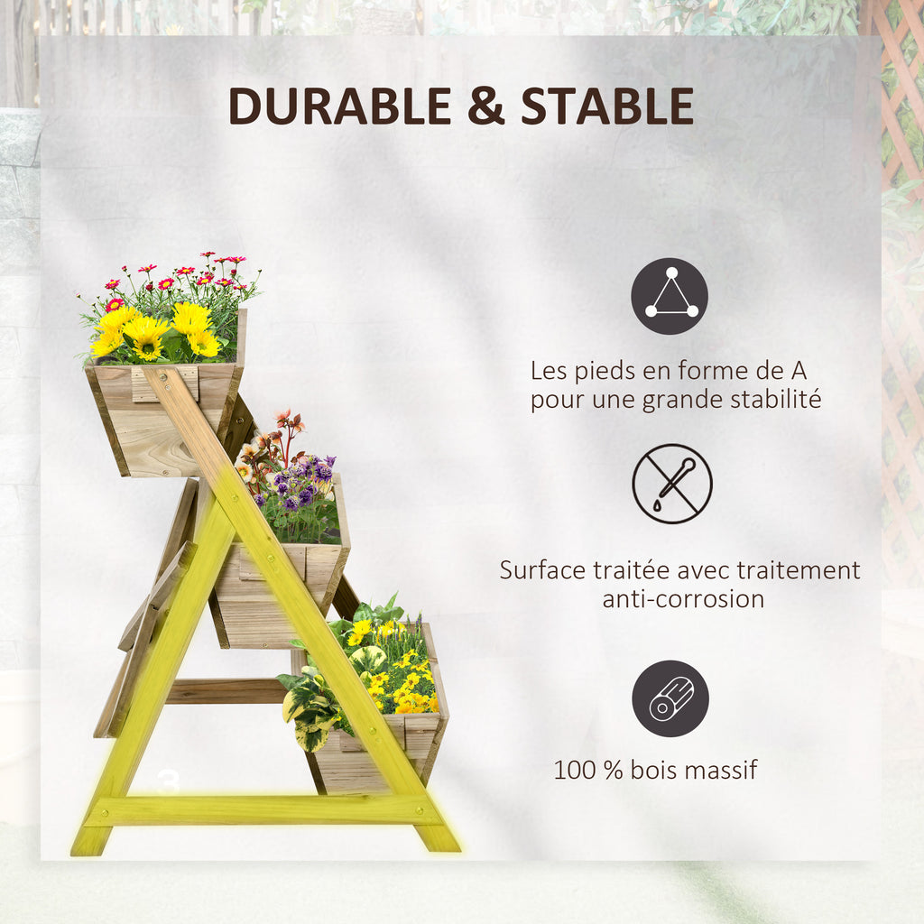Jardinière sur Pieds carré Potager 3 étages 71L x 61l x 77H cm Inserts d'irrigation Feutre de Drainage Bois-5