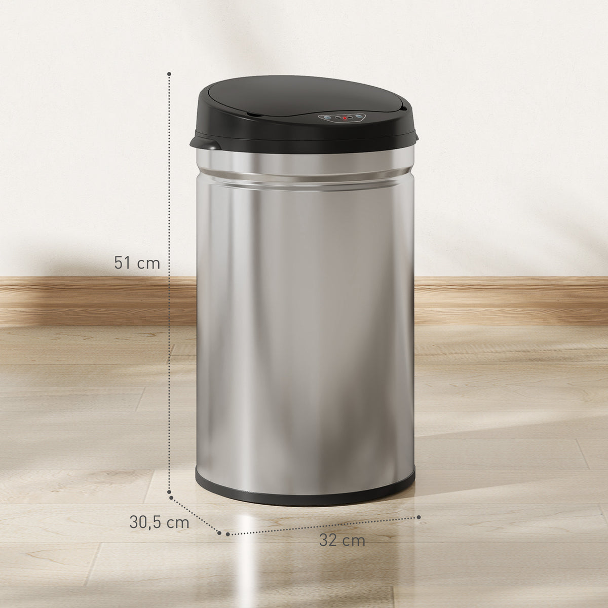 Poubelle cuisine automatique 30L acier inoxydable, poubelle à couvercle à fermeture en douceur, 32x30,5x51cm, argent-2