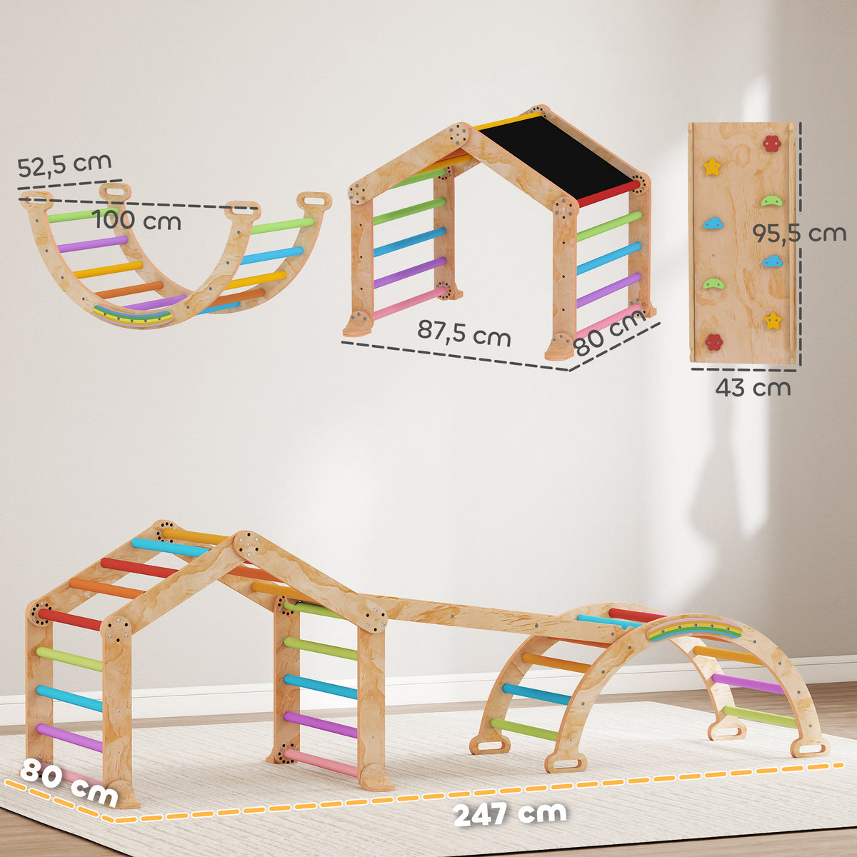 Triangle d'escalade enfant avec rampe réversible toboggan bascule et structure d'escalade multicolore-2