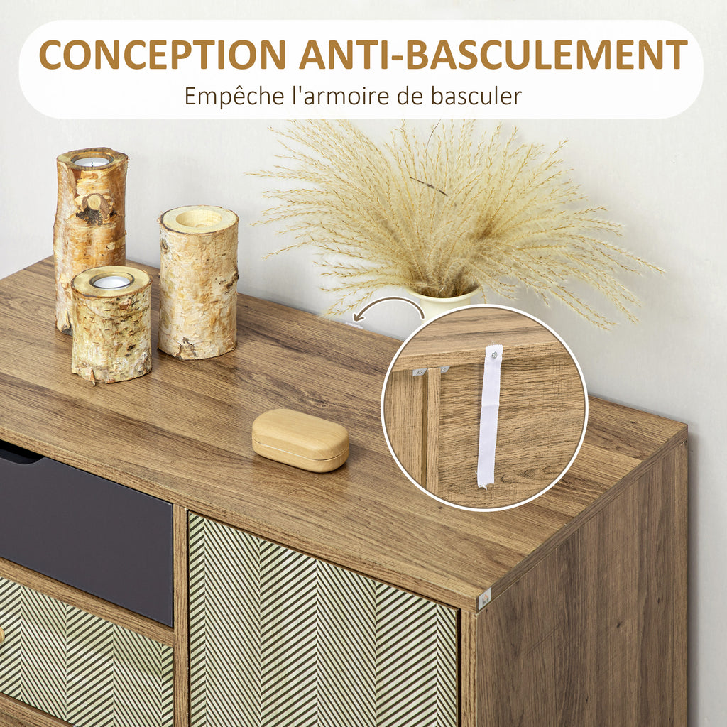 Meuble de rangement commode buffet 4 tiroirs 1 placard - pieds épingles à cheveux style bohème 79 x 39 x 86 cm marron-5