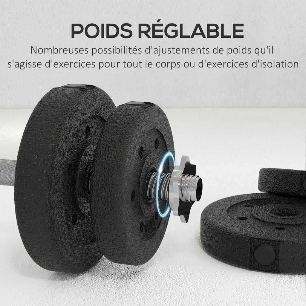 Ensemble d'haltères courtes total 25 kg dumbbell paires poids réglable - barres incluses acier polyuréthane noir-3