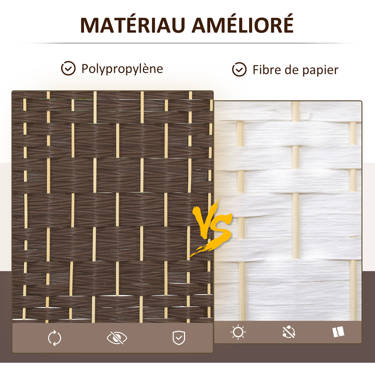 Paravent intérieur en bois 4 panneaux séparateur de pièce pliable pour salon chambre 180 x 180 cm marron-4