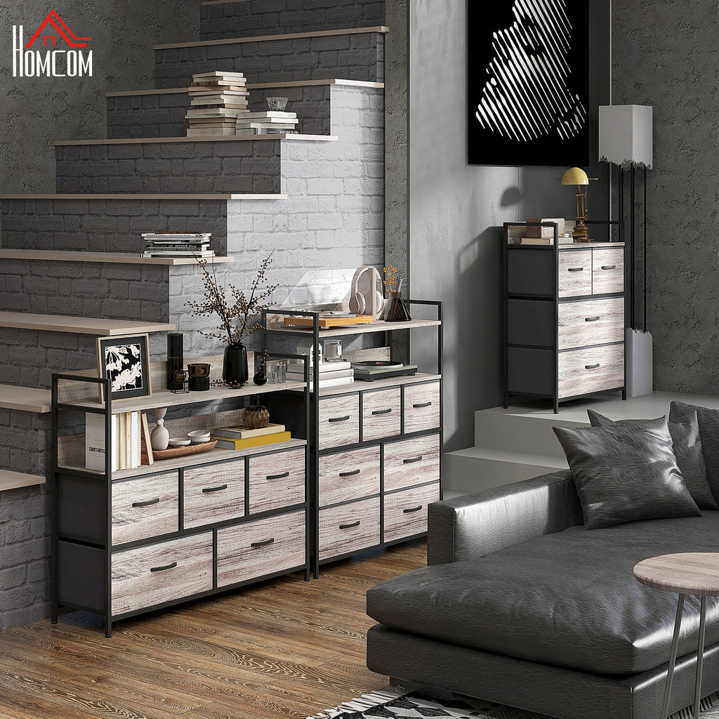 Meuble de rangement commode 7 tiroirs en tissu pliables et amovibles étagères ouvertes, gris-7