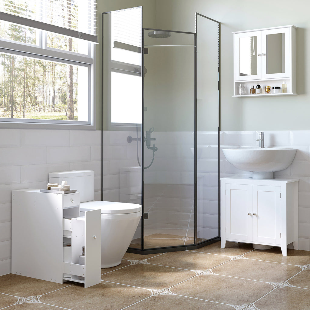 Armoire Murale étagère Salle de Bain 56L x 13l x 58H cm Double Porte Miroir étagère réglable MDF Gris-3