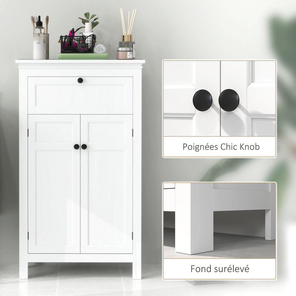 Meuble de salle de bain avec tiroir et étagères réglables, armoire de rangement sur pied, hauteur 102,5 cm, blanc-7