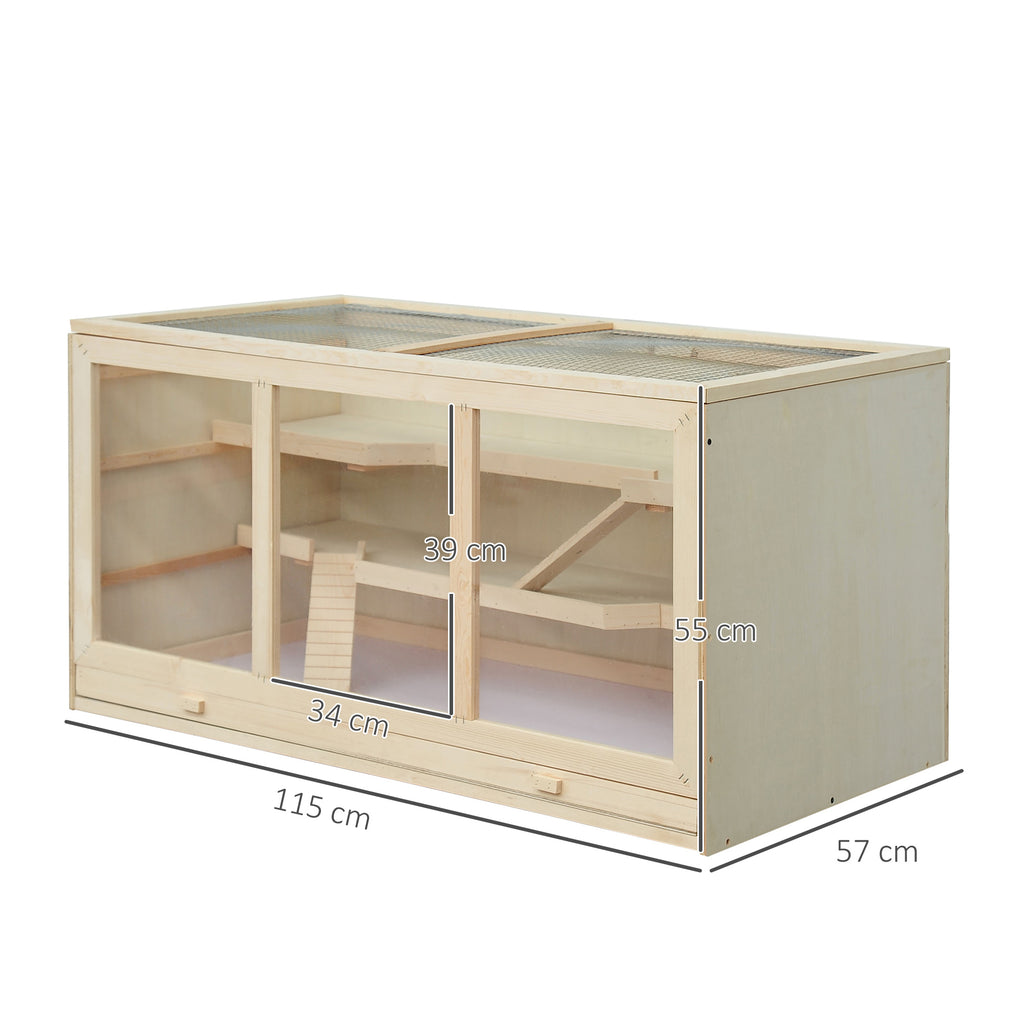 Cage à hamster cage gerbilles 2 niveaux toit ouvrable fenêtres cabane 2 échelle, 115 x 57 x 55 cm, effet bois naturel-2